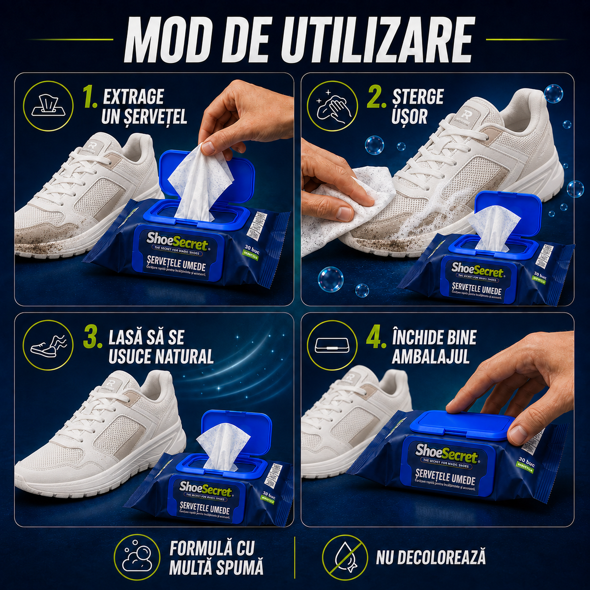 Șervețele umede pentru încălțăminte ShoeSecret™