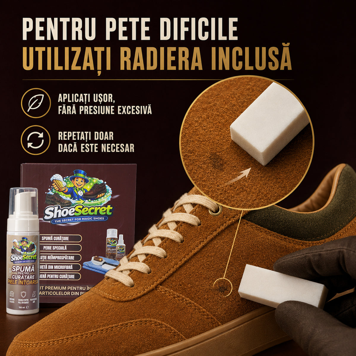 Kit Premium ShoeSecret™ pentru întreținerea articolelor din piele întoarsă