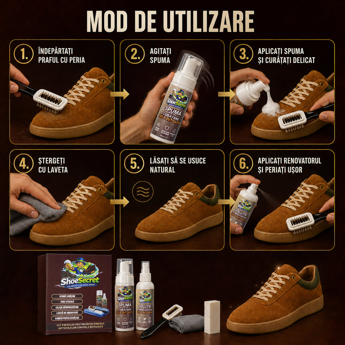 Kit Premium ShoeSecret™ pentru întreținerea articolelor din piele întoarsă